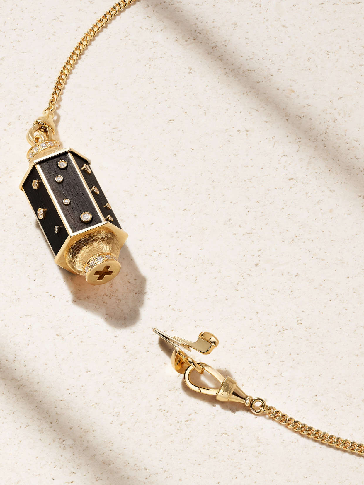 Marie Lichtenberg Dot Locket Gourmette 18-karat Gold, Ebony And Diamond Necklace In Black