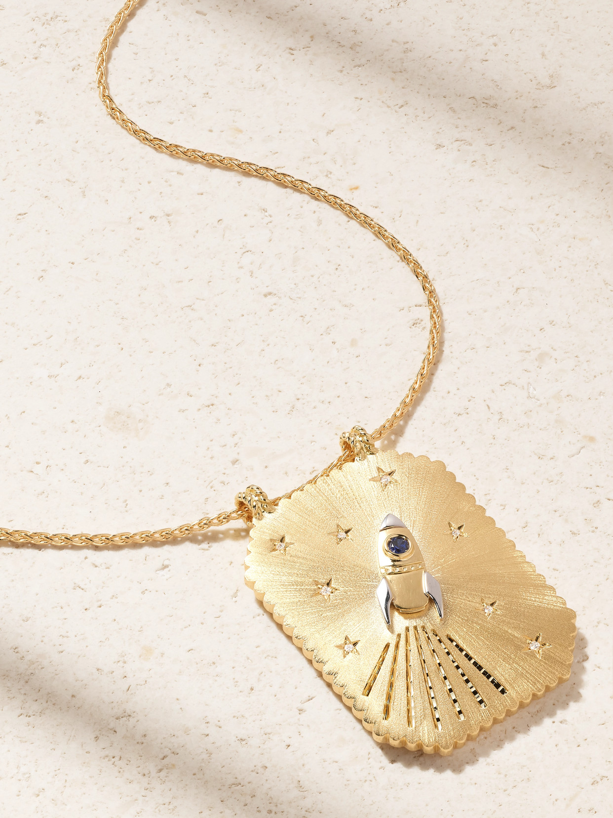 Marie Lichtenberg Love You To The Moon Scapular 18-karat Gold, Sapphire And Diamond Necklace In Gold