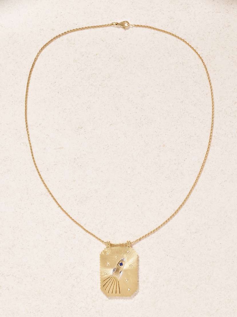 Marie Lichtenberg Love You To The Moon Scapular 18-karat Gold, Sapphire And Diamond Necklace
