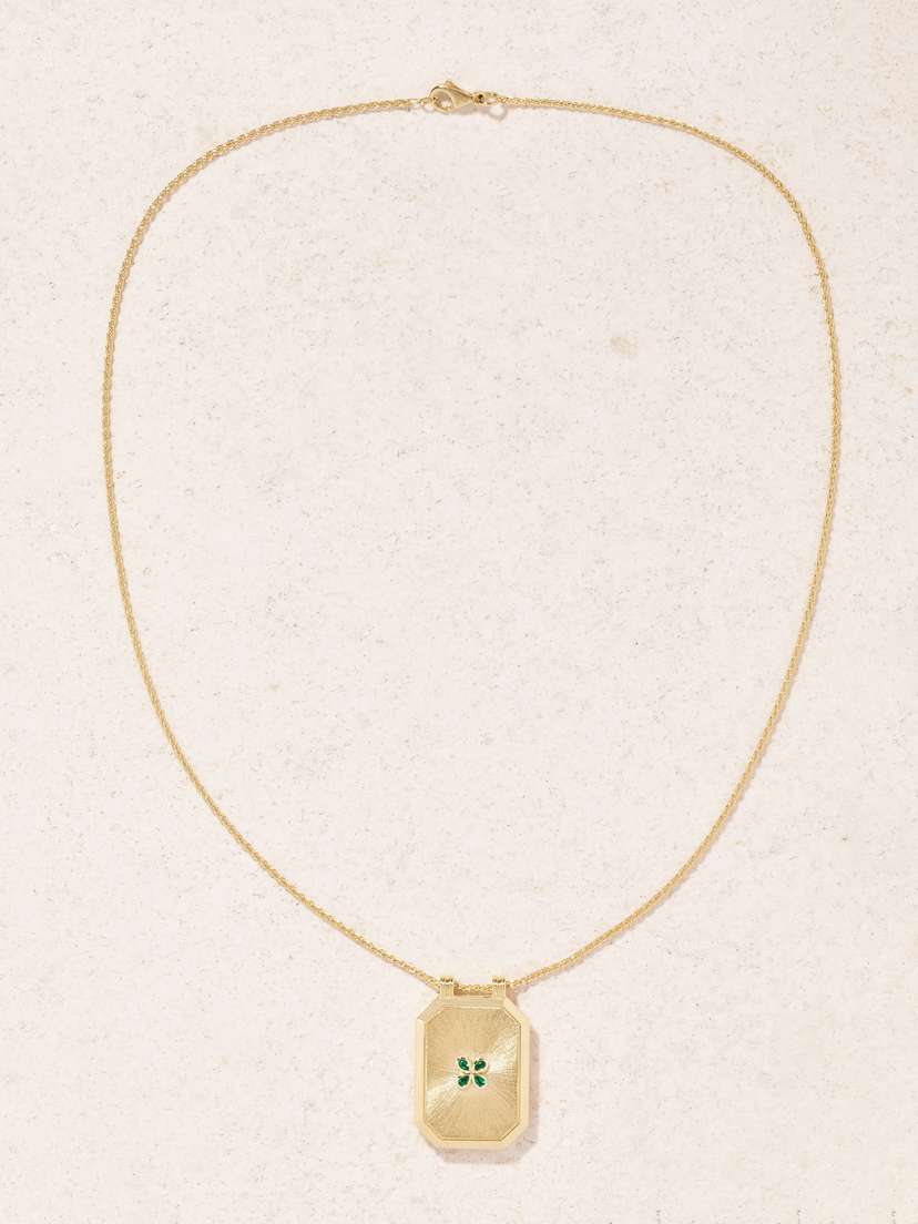 Marie Lichtenberg Luck Scapular 18-karat Gold Emerald Necklace