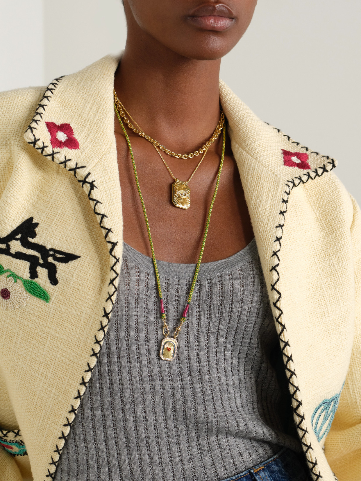 Marie Lichtenberg Eye Scapular 18-karat Gold Diamond Necklace In Gold