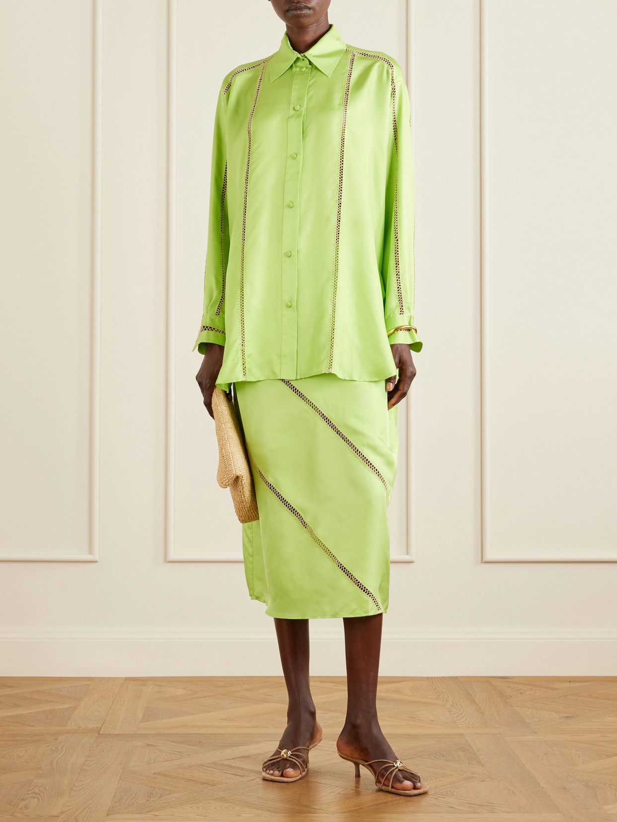 Tobago Embroidered Silk-Satin Midi