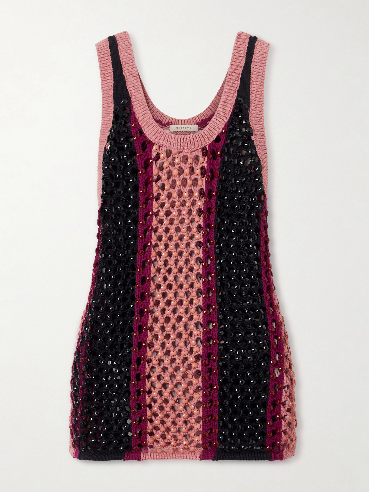 Dennis Crystal-Embellished Striped Crocheted Cotton-Blend Tank