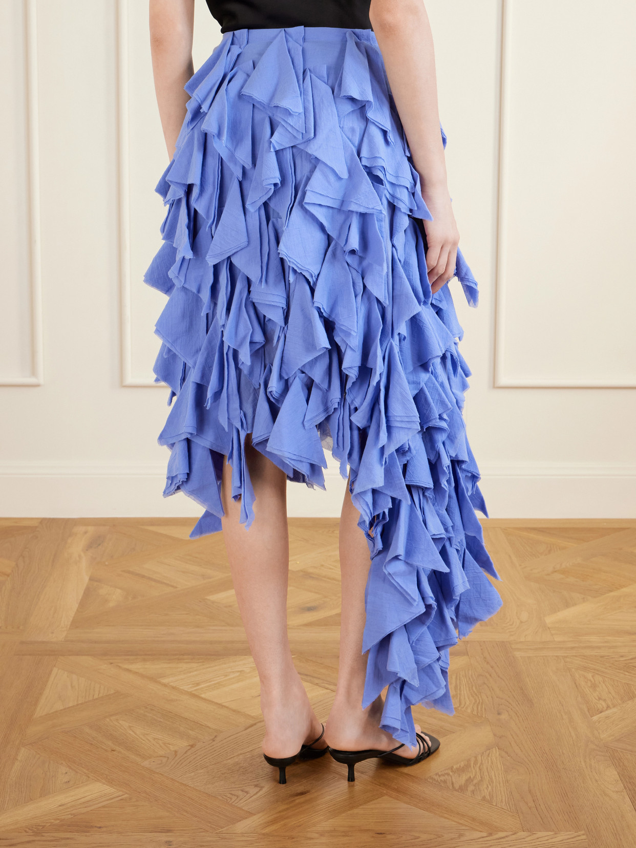 Handkerchief Asymmetric Ruffled Cotton Midi
