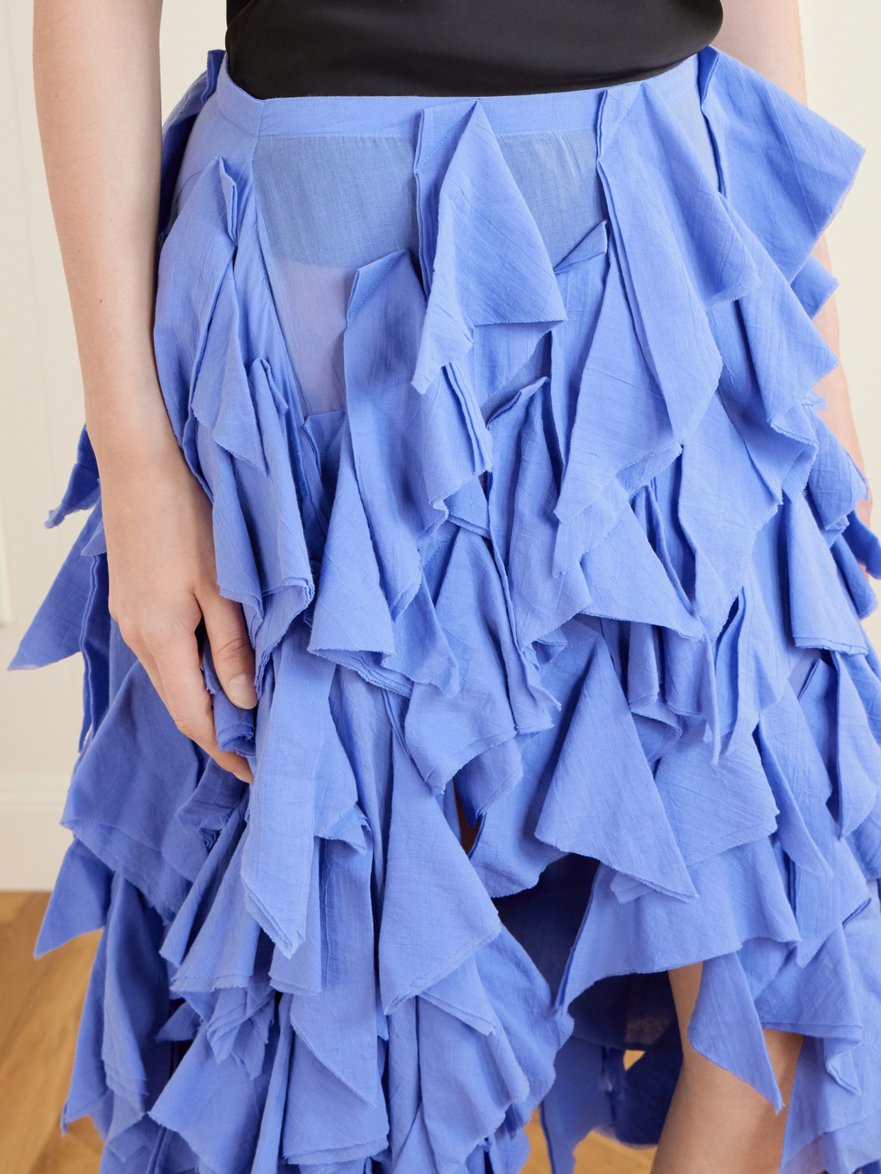 Handkerchief Asymmetric Ruffled Cotton Midi