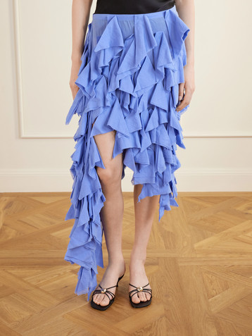 Diotima Handkerchief asymmetric ruffled cotton midi skirt