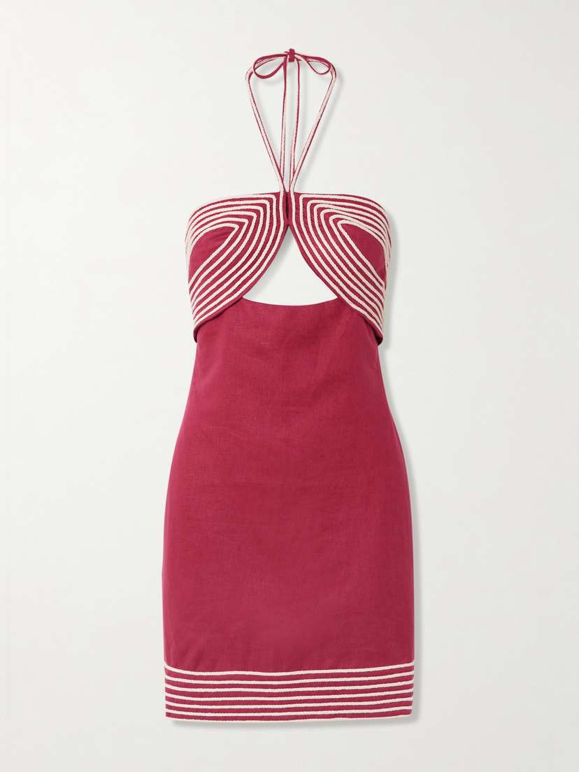 ANDRES OTALORA De Coco Embroidered Linen Halterneck Mini Dress