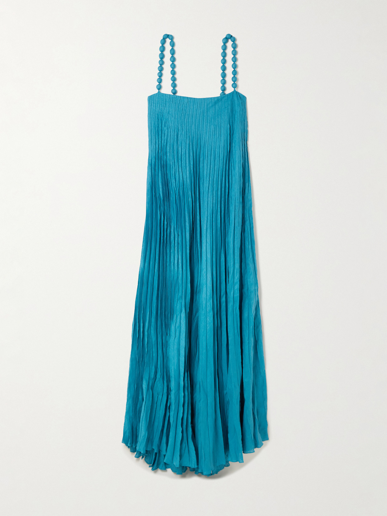 Andres Otalora Un Ritmo Bead-embellished Plissé-linen Maxi Dress In Blue