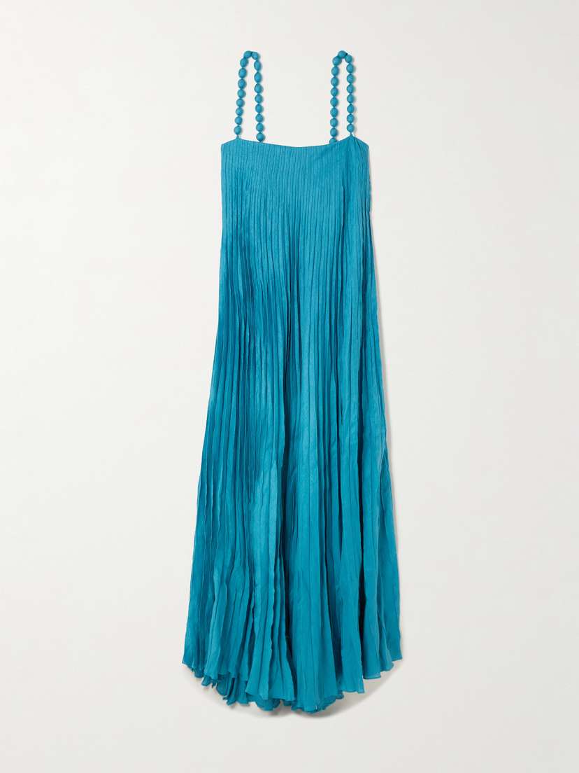 ANDRES OTALORA Un Ritmo Bead-embellished Plissé-linen Maxi Dress