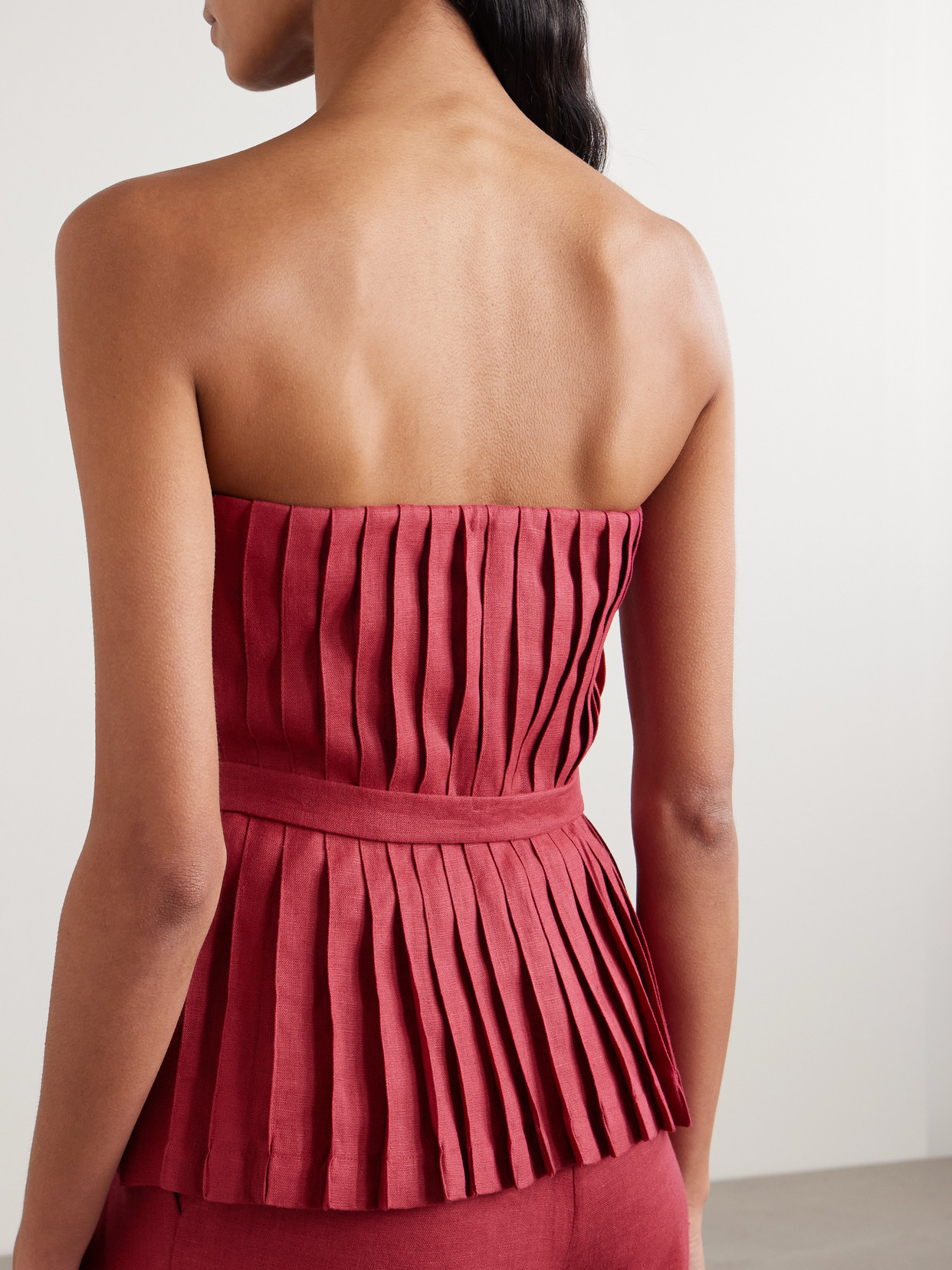 Encantadora Strapless Belted Pleated Top