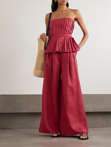 Andres Otalora Encantadora strapless belted pleated linen top