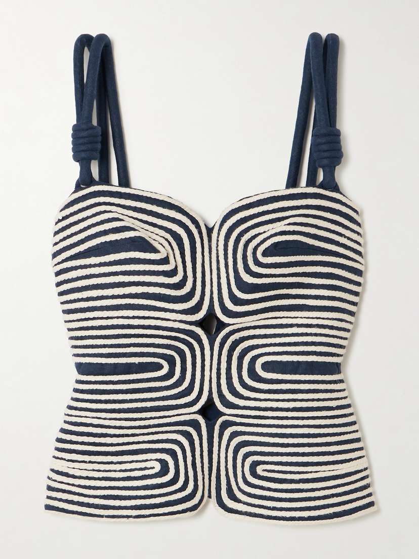 ANDRES OTALORA Marea Knotted Embroidered Linen Top