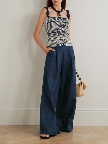 Andres Otalora Marea knotted embroidered linen top