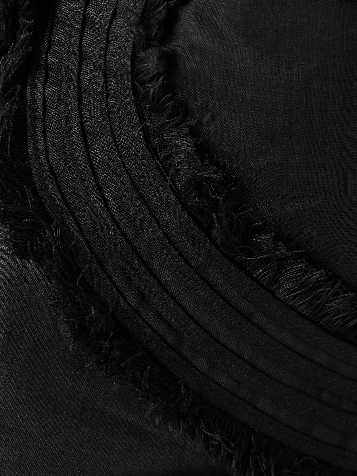 Andres Otalora Playa De Ti Frayed Linen Midi Dress In Black