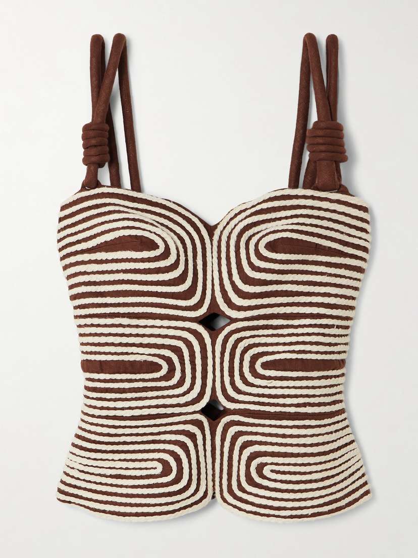 ANDRES OTALORA Marea Knotted Embroidered Linen Top