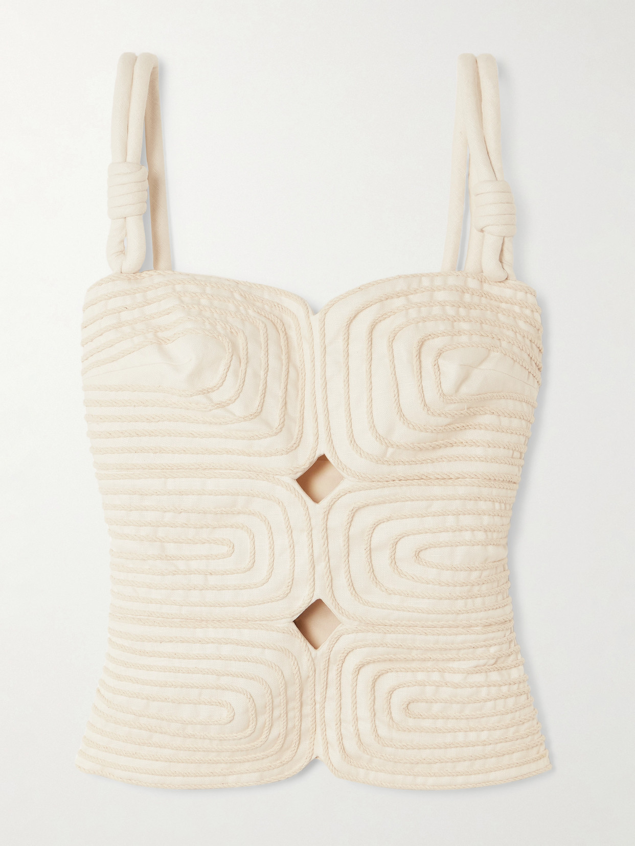 Andres Otalora Marea Knotted Embroidered Linen Top In White