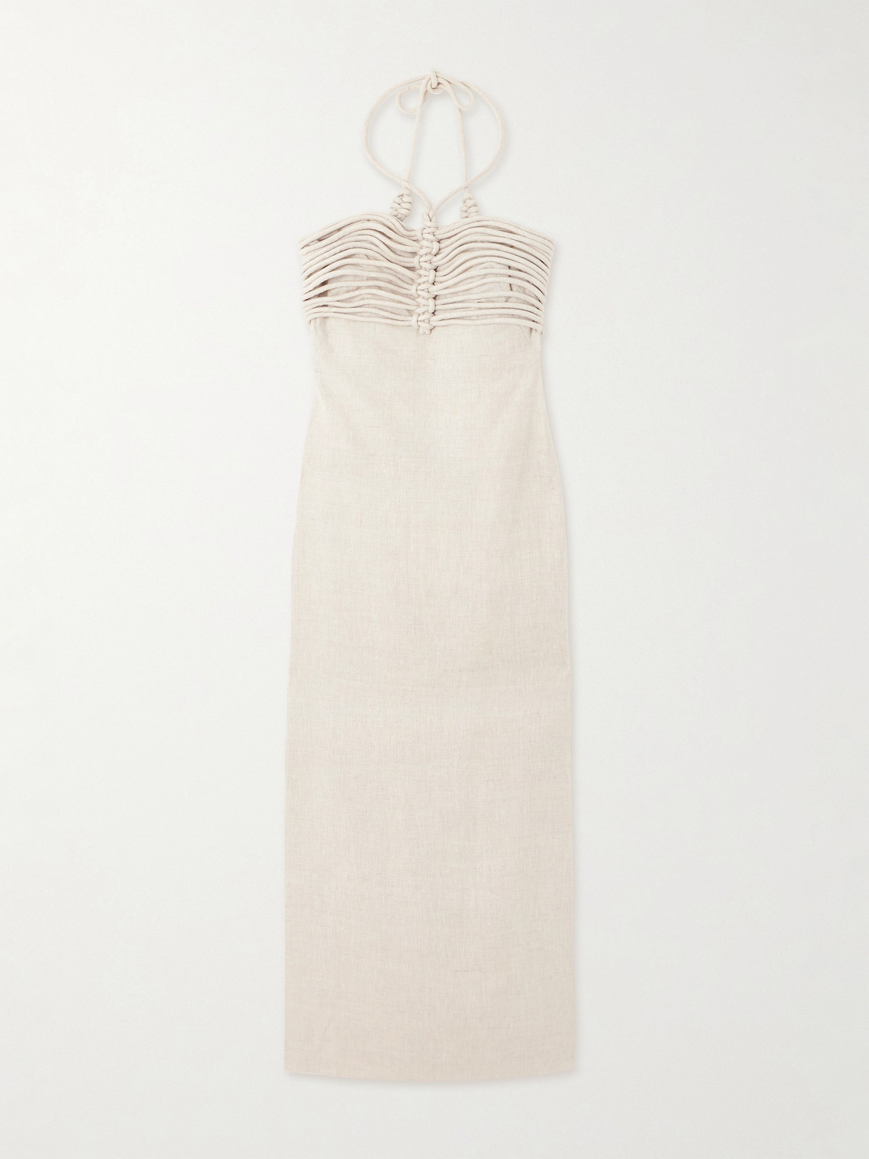 Andres Otalora Mezcalitos Knotted Linen Midi Dress In Neutral