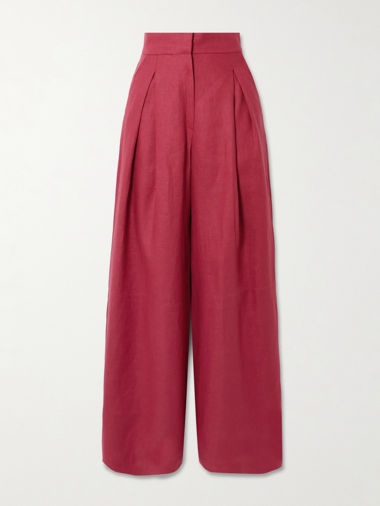 Andres Otalora Desperte Pleated Linen Wide-leg Pants In Burgundy