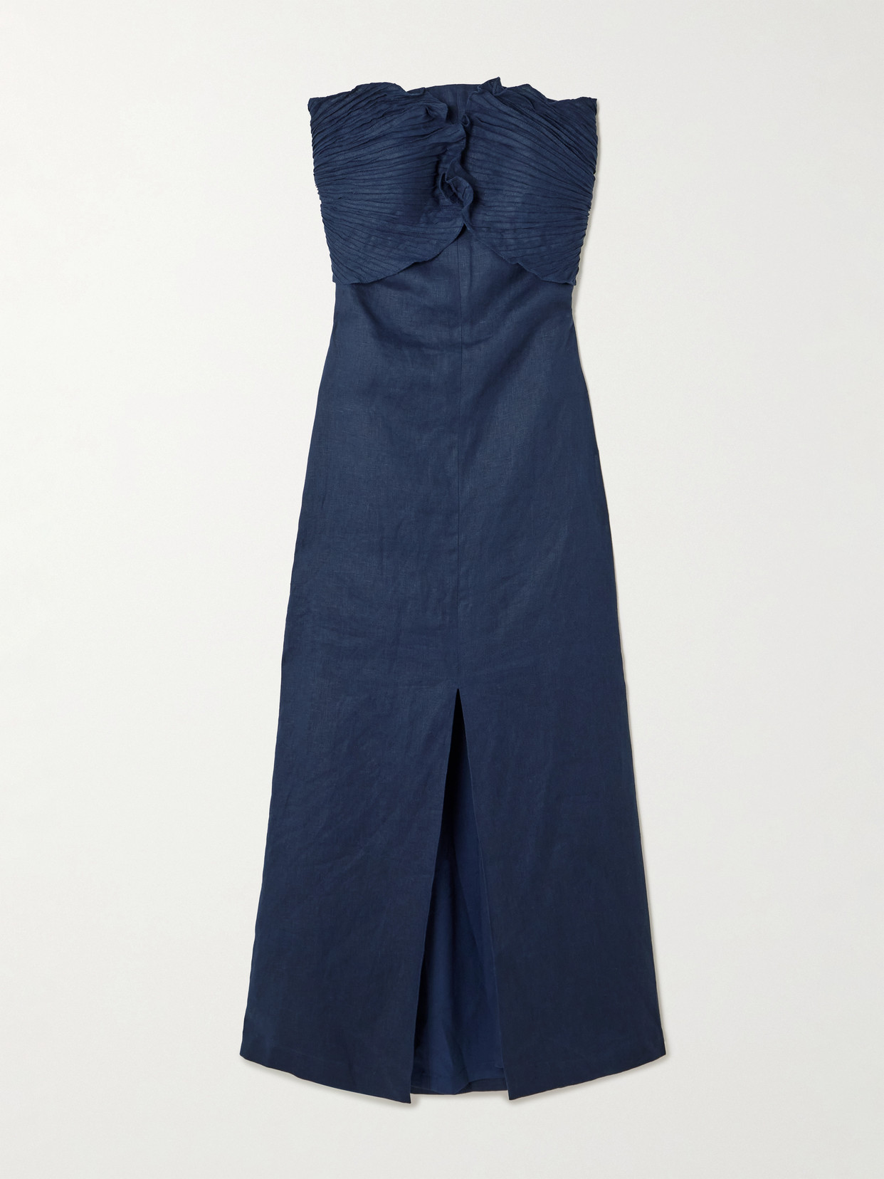 Andres Otalora Bajo Palmera Strapless Pleated Linen Maxi Dress In Blue