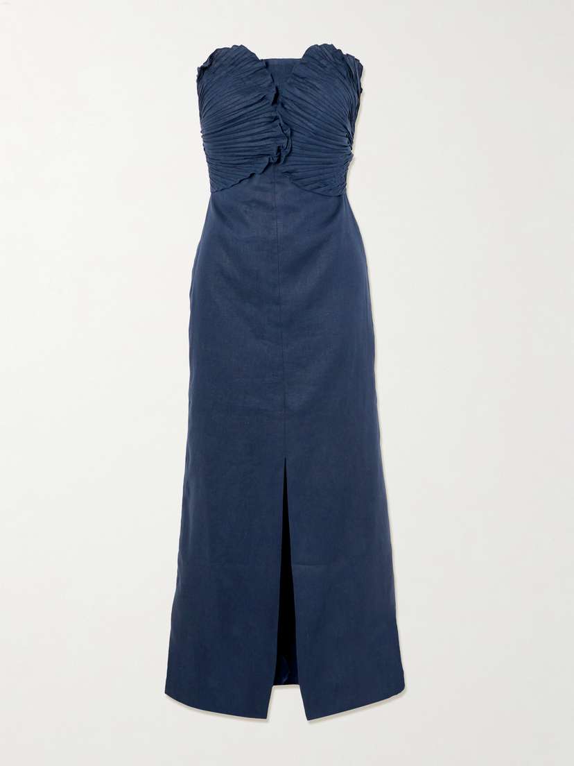 ANDRES OTALORA Bajo Palmera Strapless Pleated Linen Maxi Dress