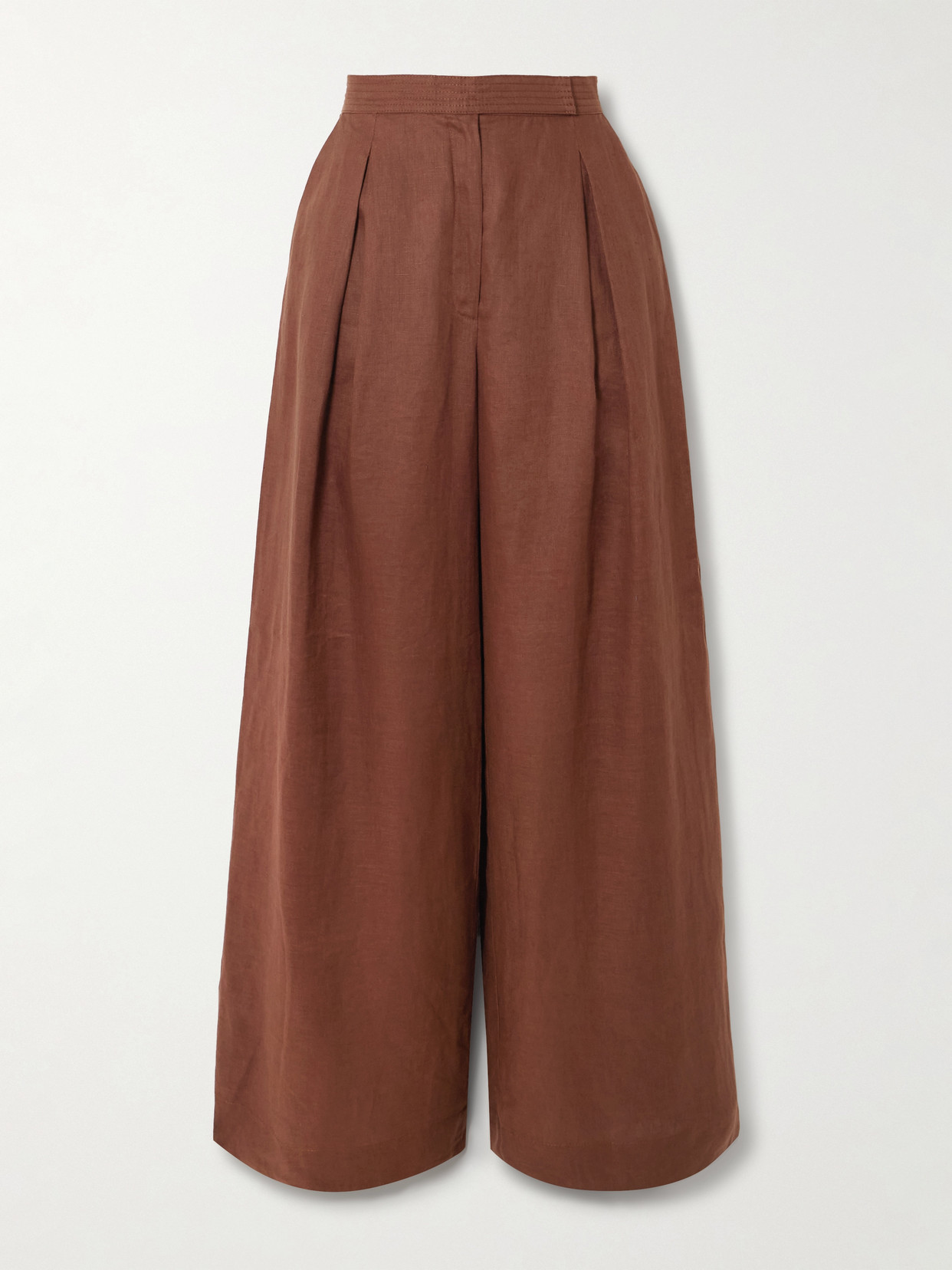 Andres Otalora Desperate Pleated Linen Wide-leg Pants In Brown