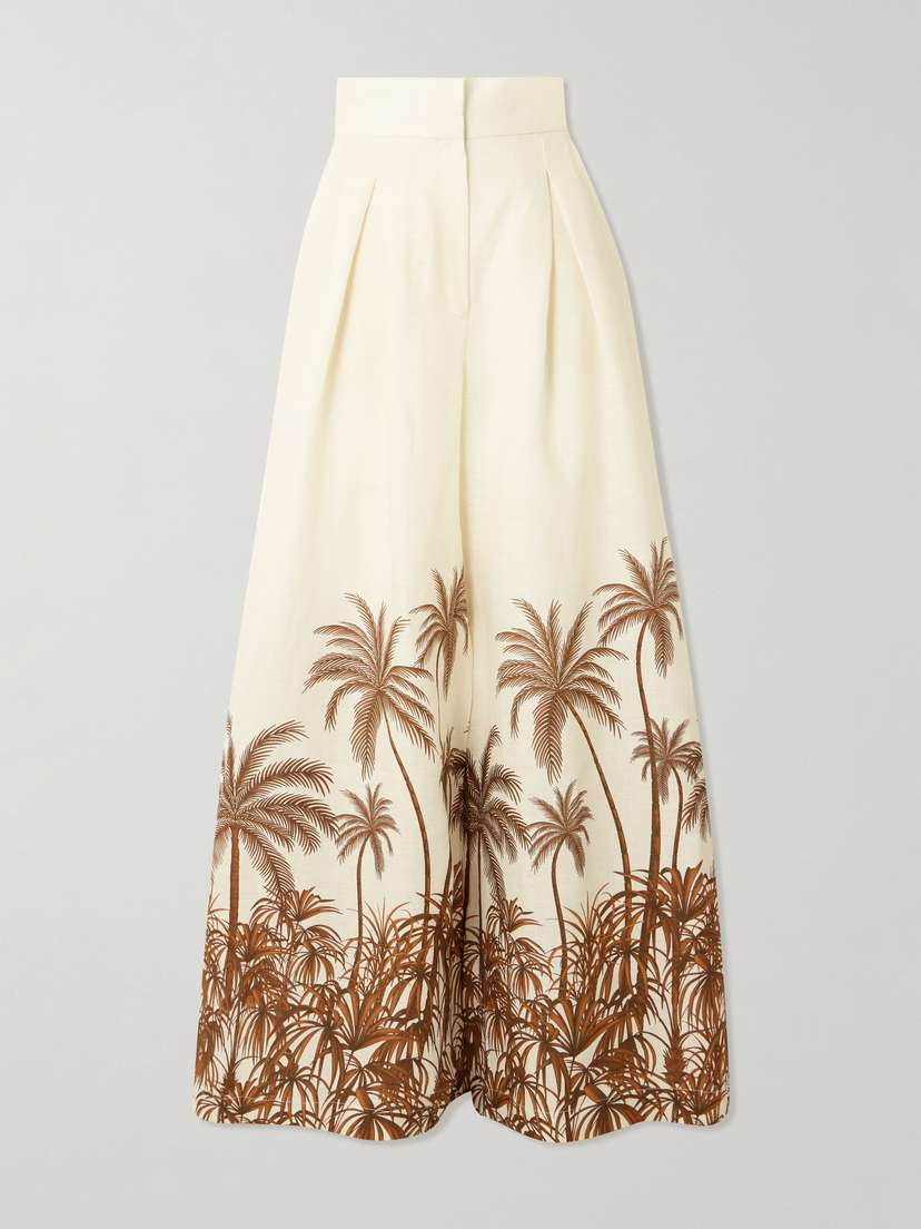 ANDRES OTALORA Desperte Pleated Printed Linen Wide-leg Pants