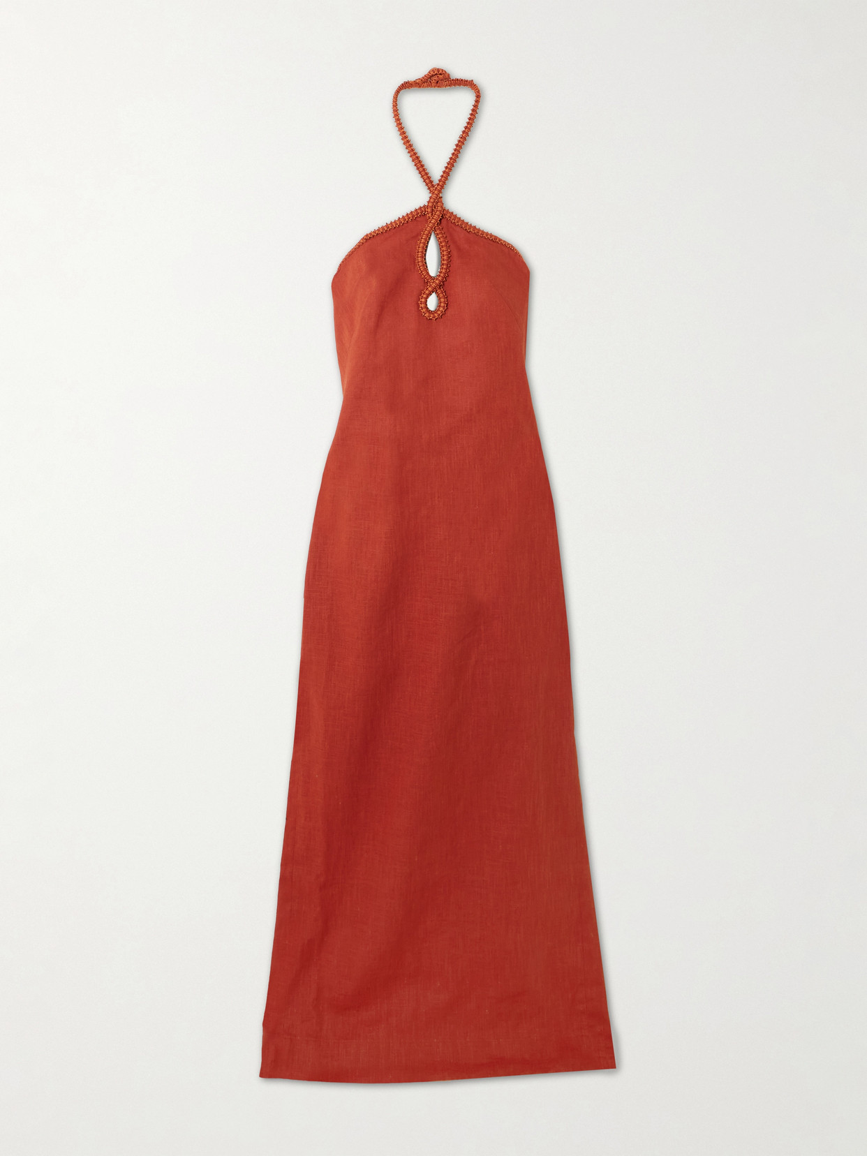 Andres Otalora Atardeceres Cutout Embellished Halterneck Maxi Dress In Red