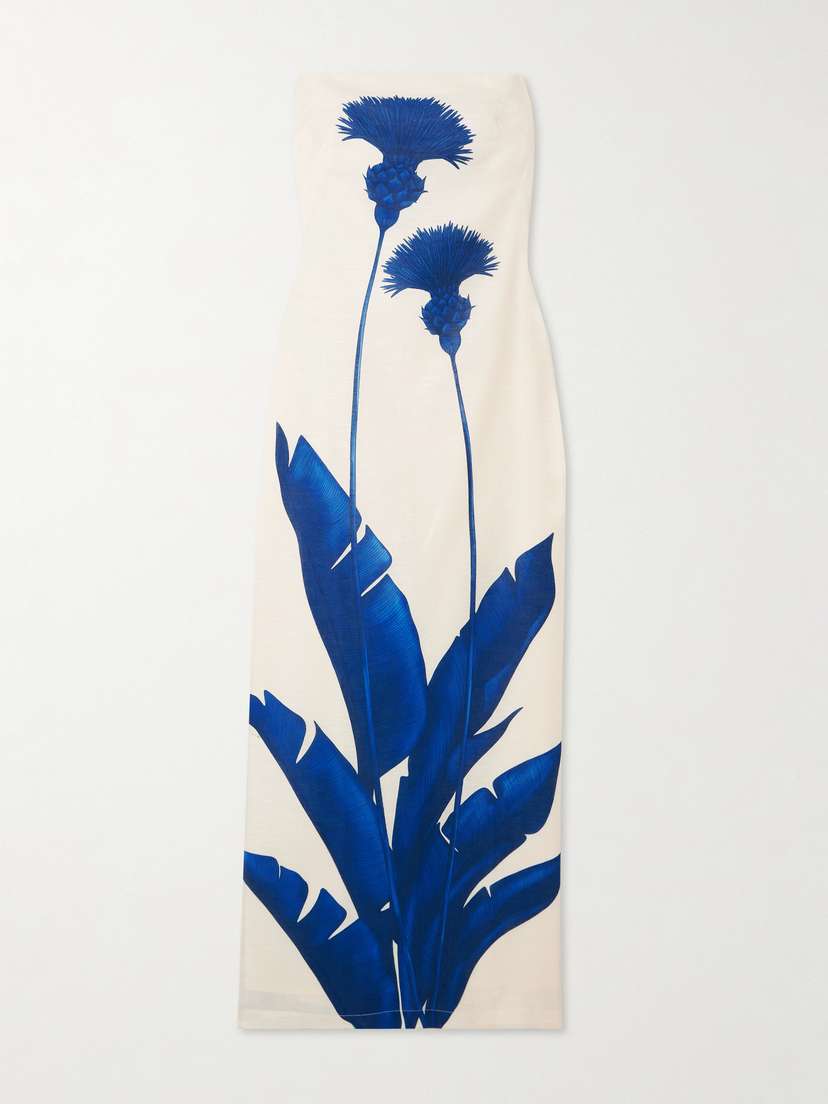 ANDRES OTALORA Costera Strapless Tie-detail Floral-print Linen Maxi Dress