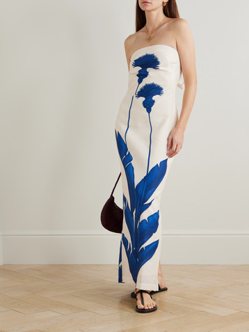 Andres Otalora Costera strapless tie-detail floral-print linen maxi dress