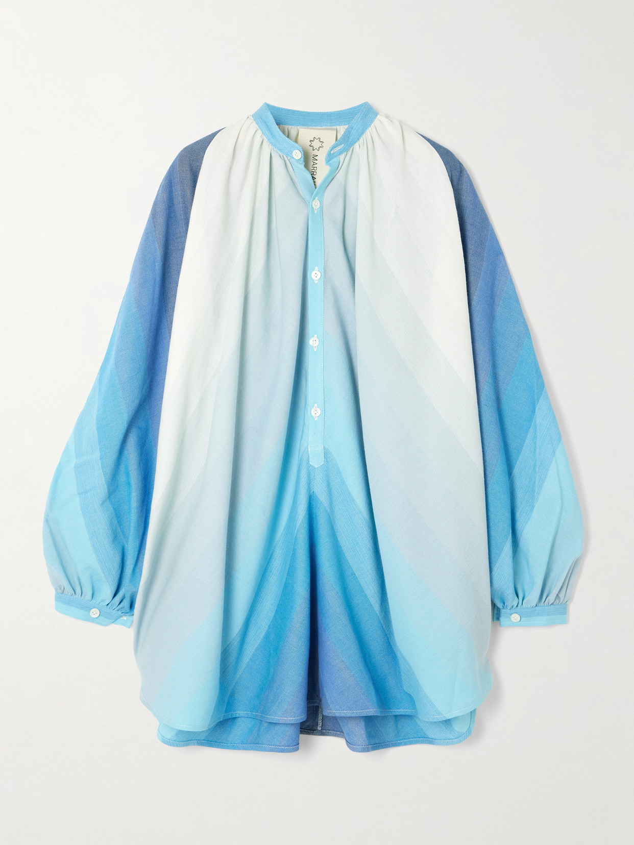 Marrakshi Life The Touareg Tunic Oversized Dégradé Striped Cotton Mini Shirt Dress In Multi