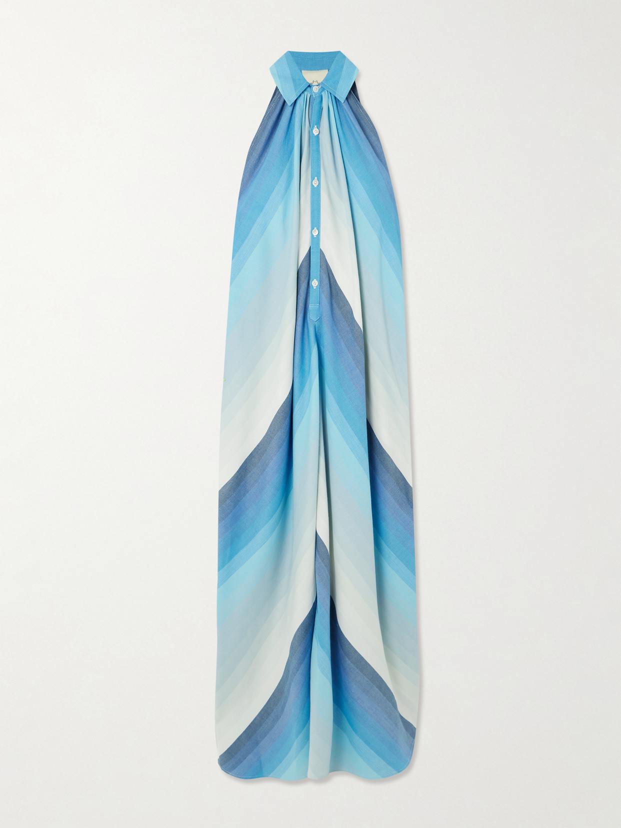 Marrakshi Life Striped Dégradé Cotton Halterneck Maxi Shirt Dress In Multi