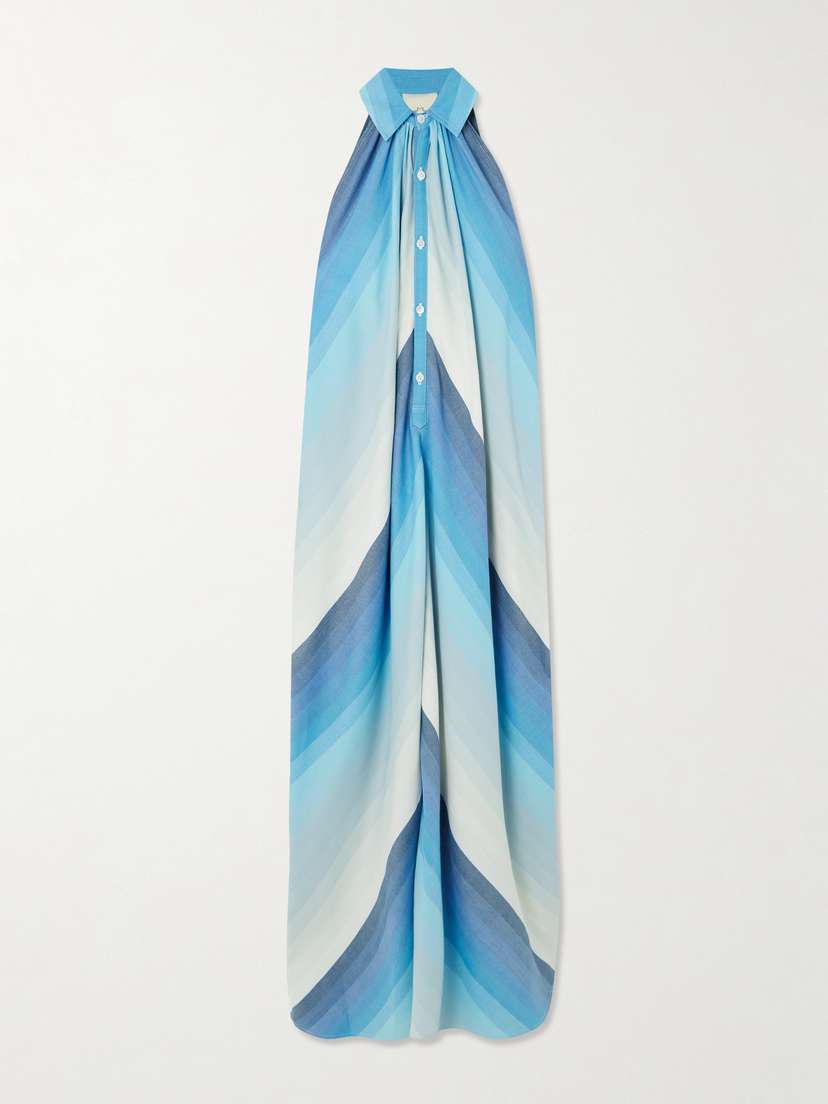 Marrakshi Life Striped Dégradé Cotton Halterneck Maxi Shirt Dress