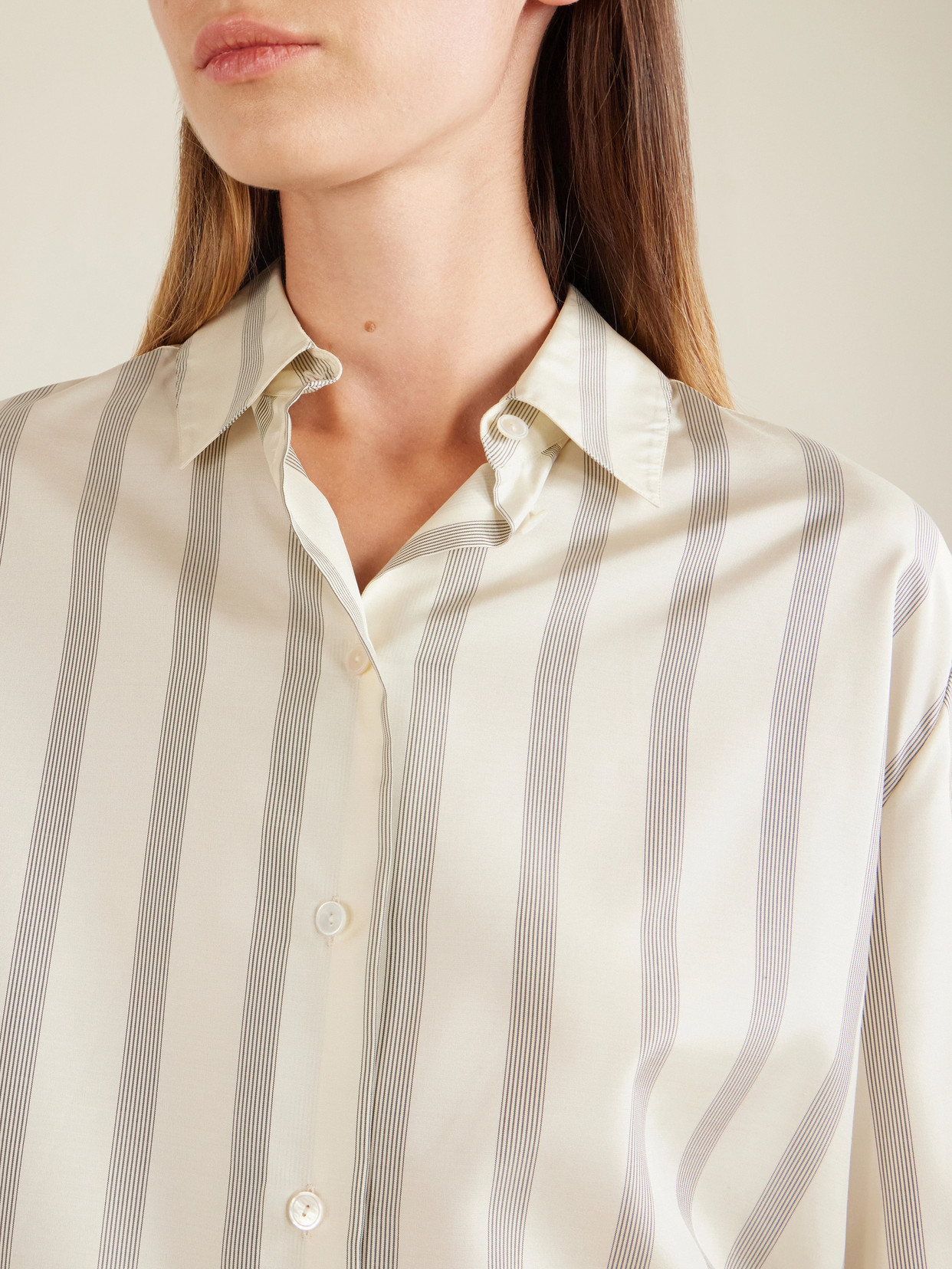Sisilia Oversized Pinstriped Silk-Twill Shirt