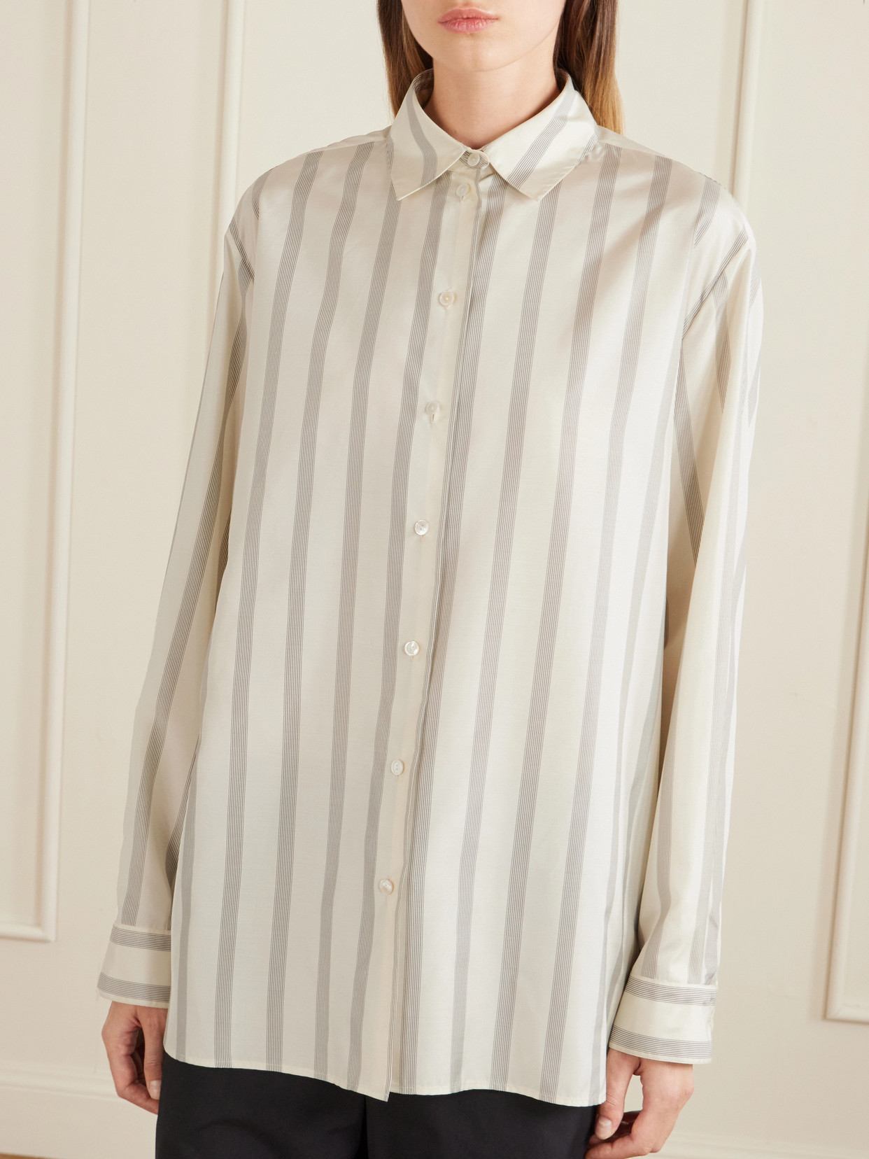 Sisilia Oversized Pinstriped Silk-Twill Shirt