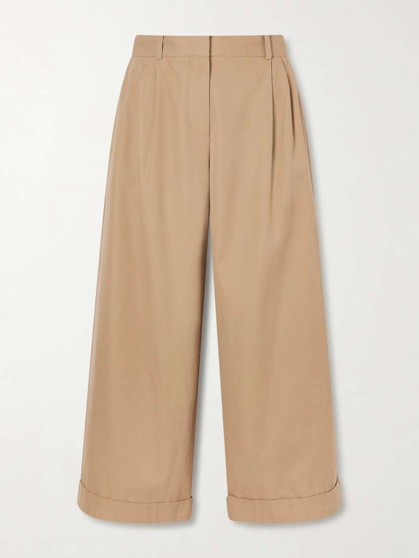 The Row Lior Cropped Pleated Cotton And Cashmere-blend Wide-leg Pants