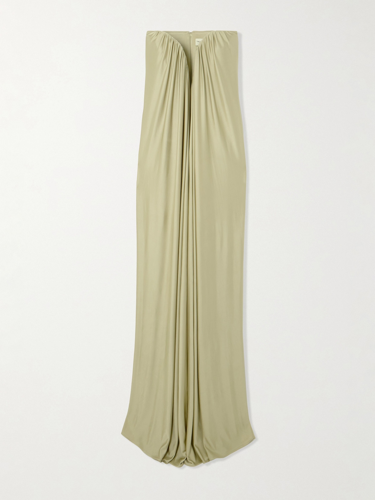 The New Arrivals Ilkyaz Ozel Olivienne Strapless Pleated Satin Gown In Green