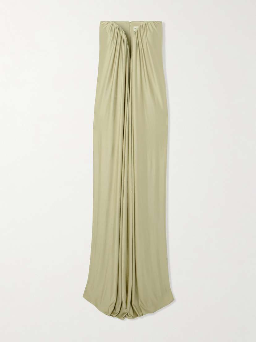 The New Arrivals Ilkyaz Ozel Olivienne Strapless Pleated Satin Gown