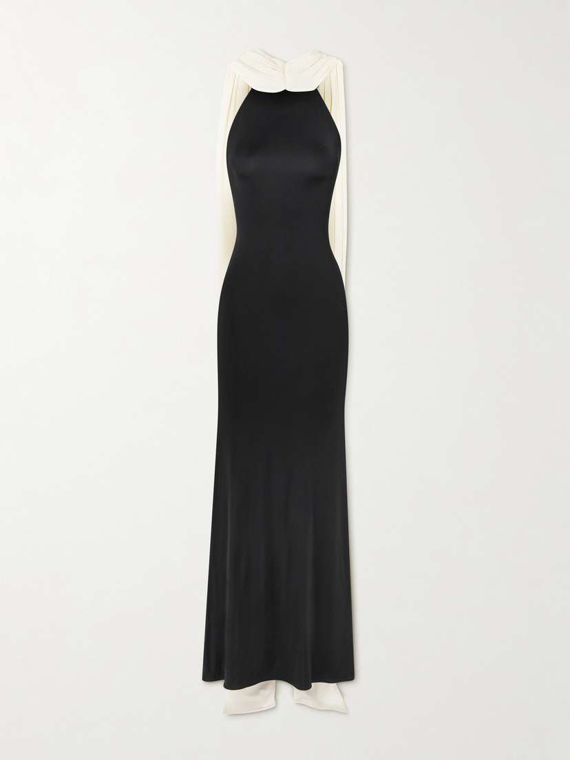 The New Arrivals Ilkyaz Ozel Leia Draped Two-tone Jersey Gown