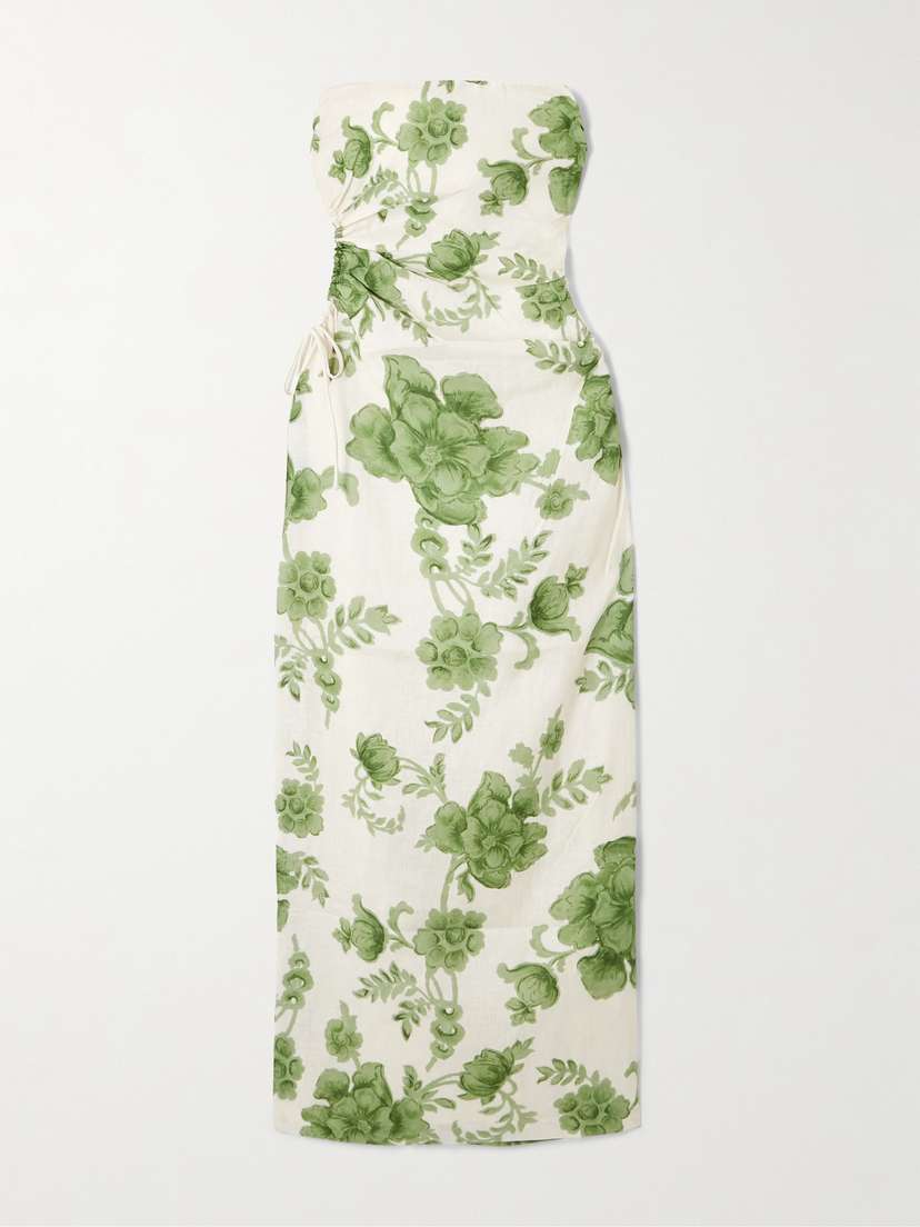 SIR. Gardella Strapless Cutout Floral-print Linen Midi Dress
