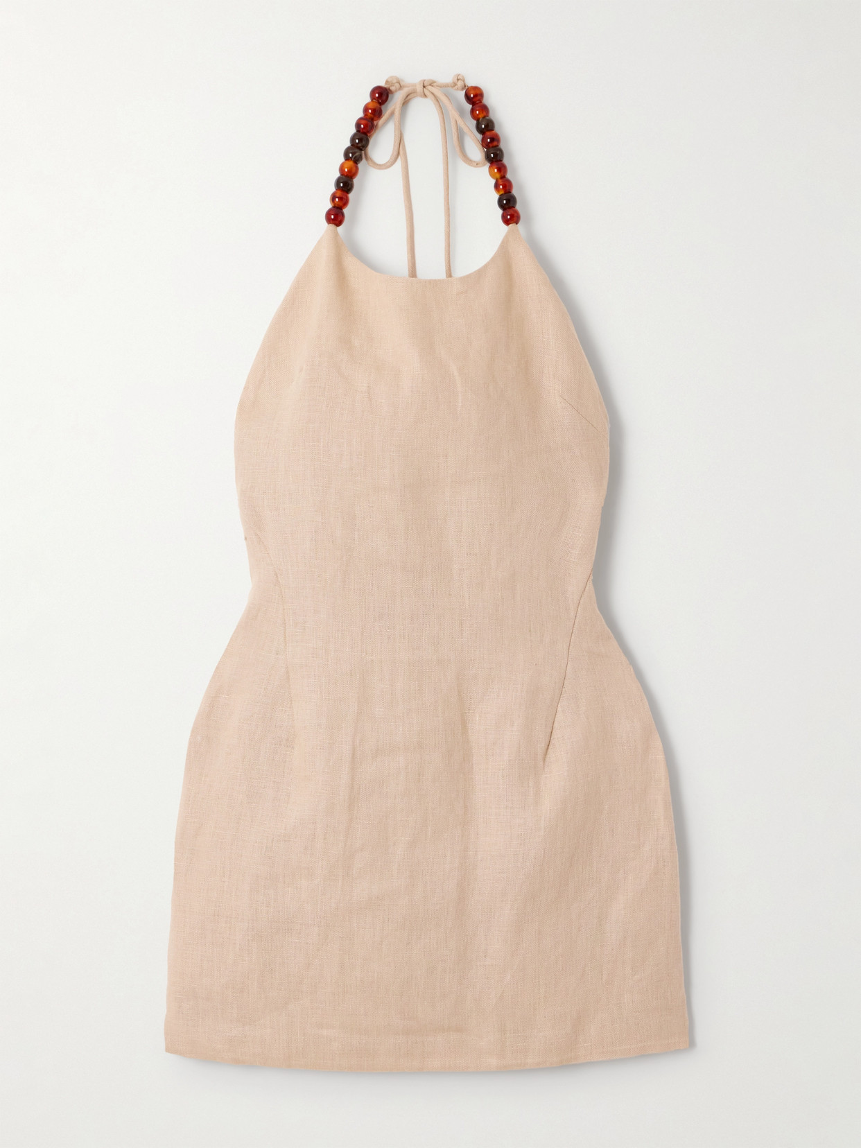Sir Moretti Bead-embellished Linen Halterneck Mini Dress In Neutral