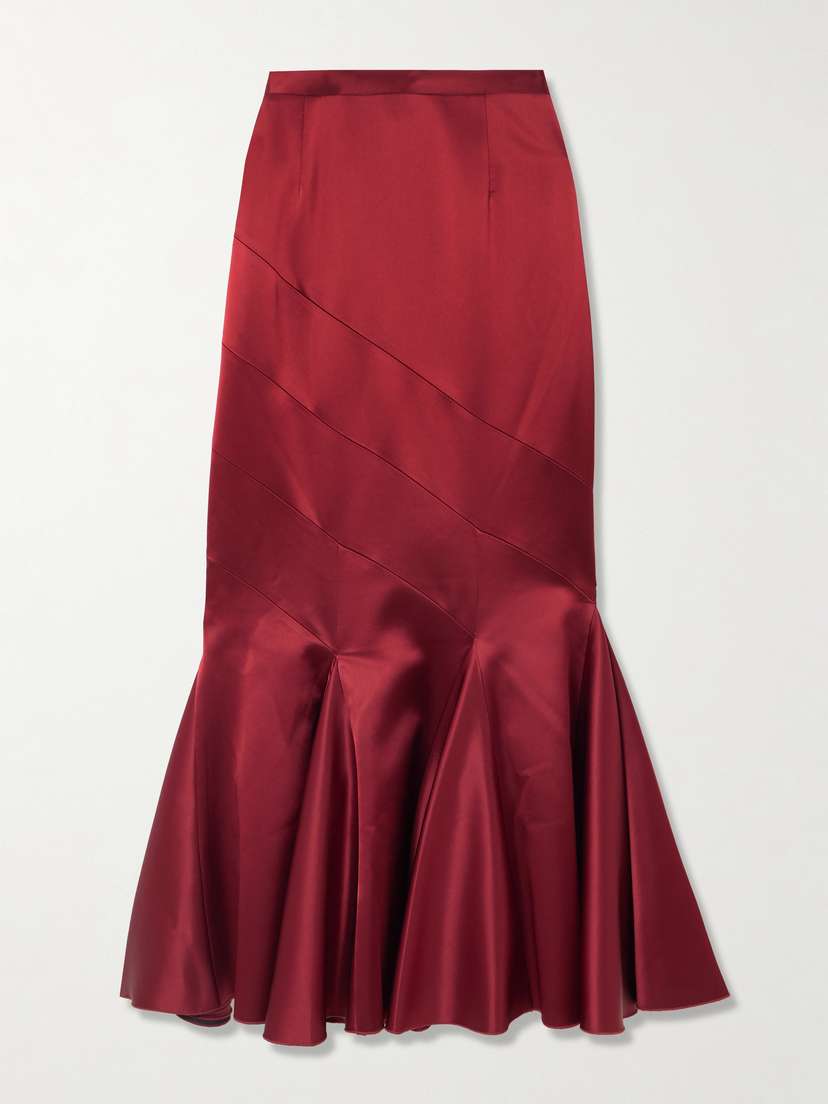 VIOLANTE NESSI Gentileschi Pleated Paneled Satin Maxi Skirt