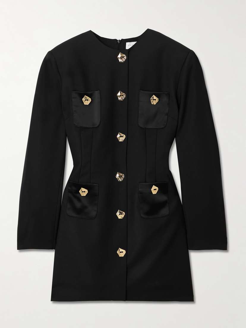 VIOLANTE NESSI Baselitz Button-embellished Satin-trimmed Wool-blend Mini Dress