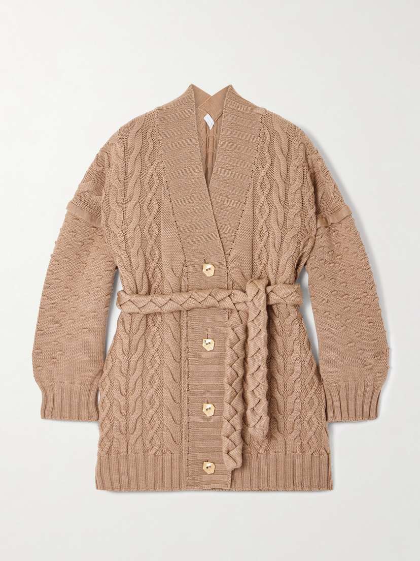 VIOLANTE NESSI Tracey Belted Cable-knit Wool Cardigan