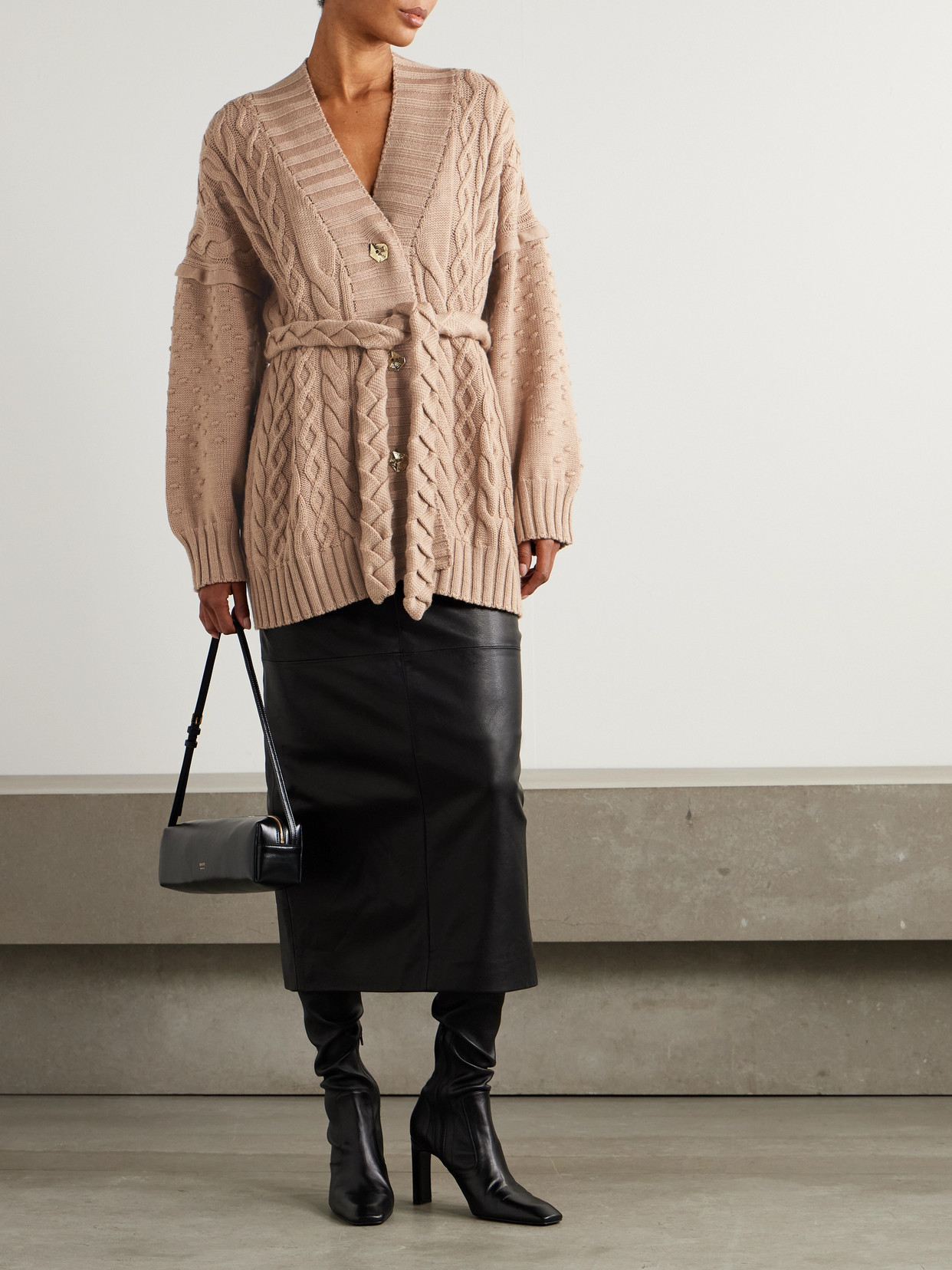 Violante Nessi Tracey Belted Cable-knit Wool Cardigan In Multi