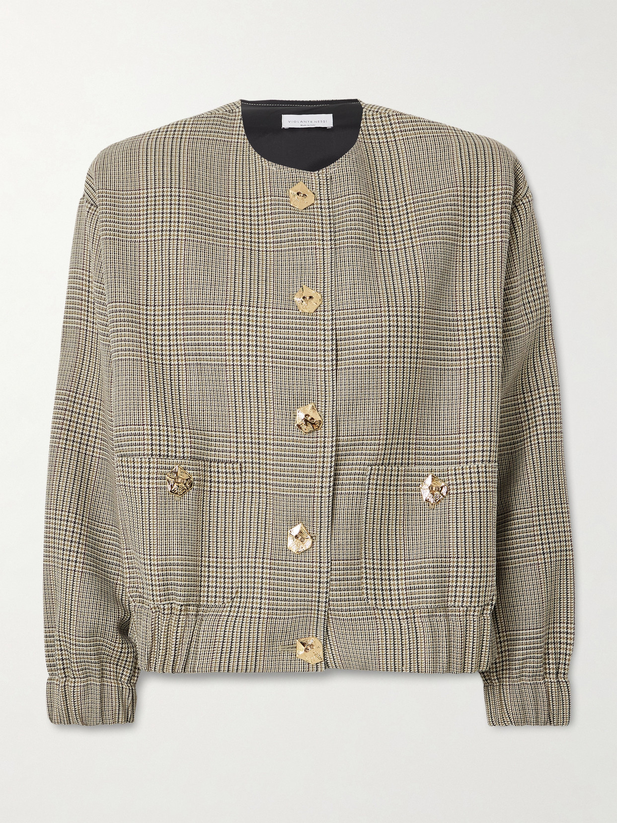 Violante Nessi Kelly Houndstooth Wool Bomber Jacket In Gray