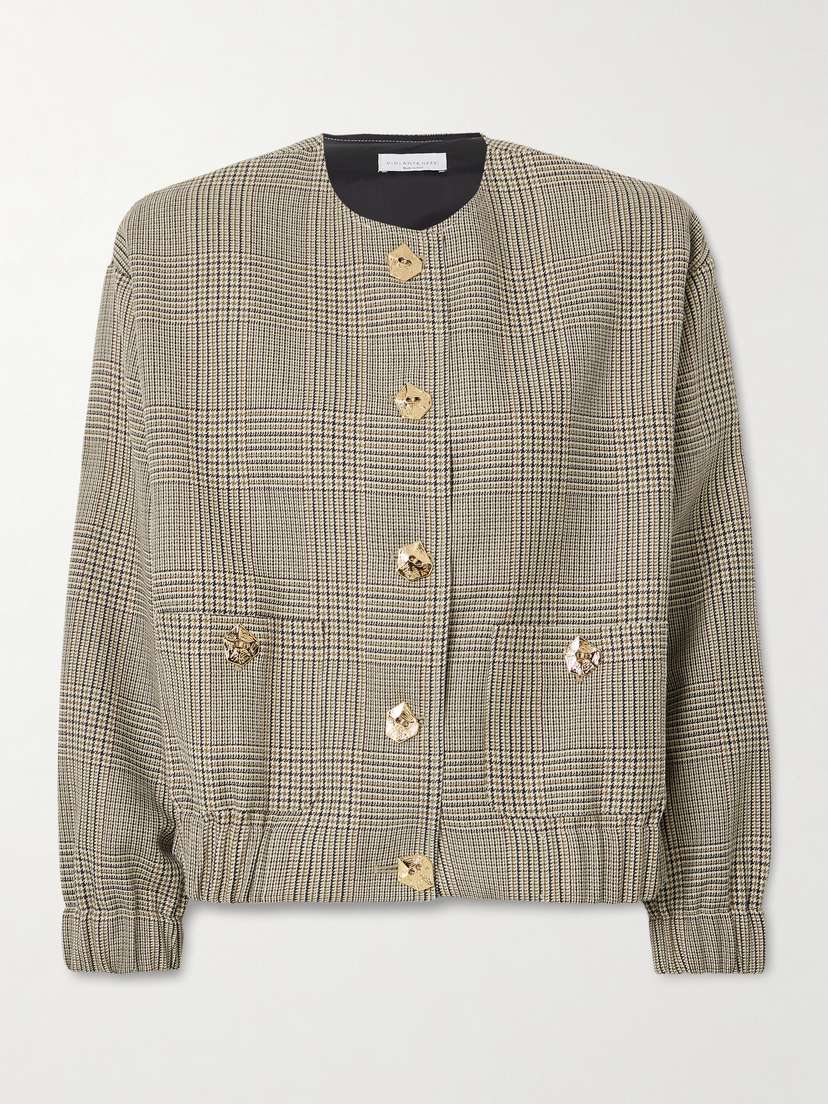 VIOLANTE NESSI Kelly Houndstooth Wool Bomber Jacket