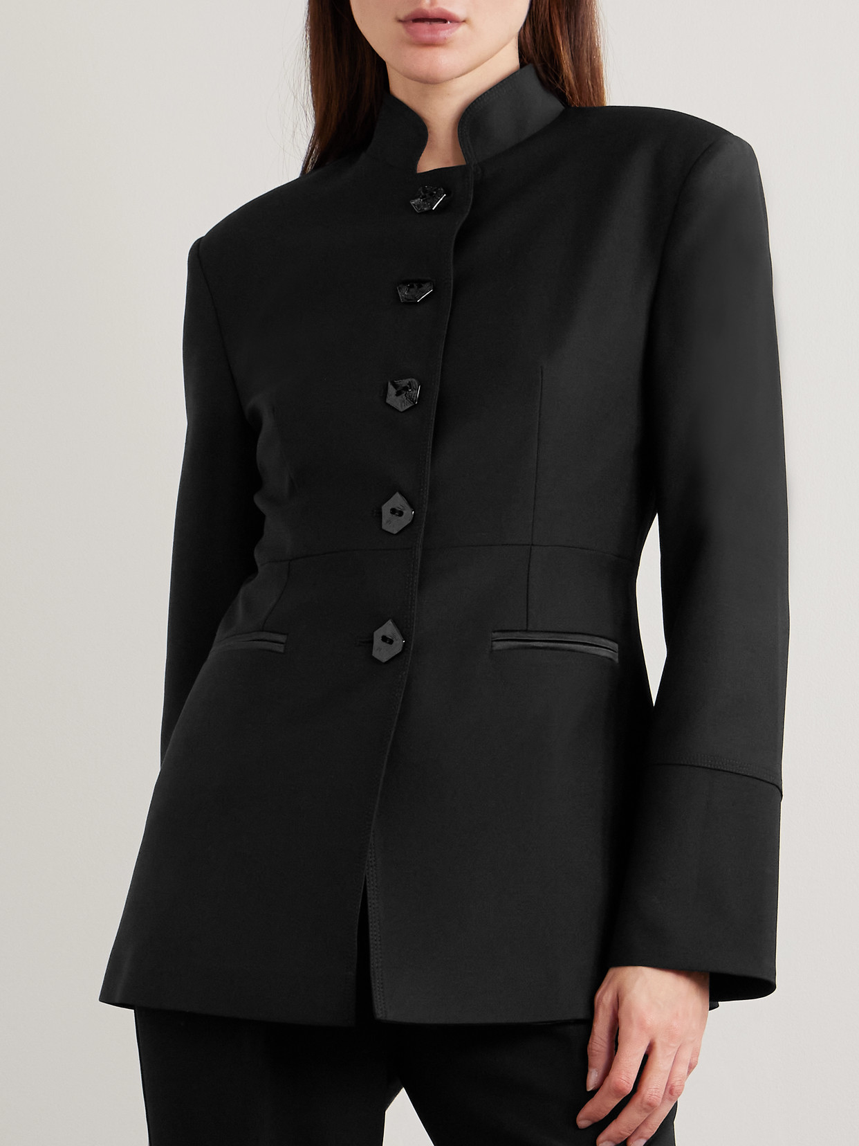 Violante Nessi Lille Satin-trimmed Wool-blend Blazer In Black