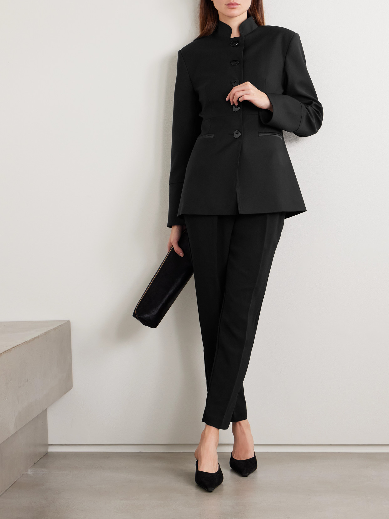 Violante Nessi Lille Satin-trimmed Wool-blend Blazer In Black