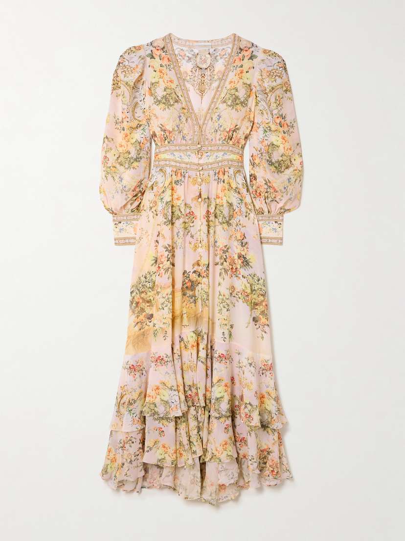 Camilla Crystal-embellished Tiered Floral-print Silk-chiffon Maxi Dress