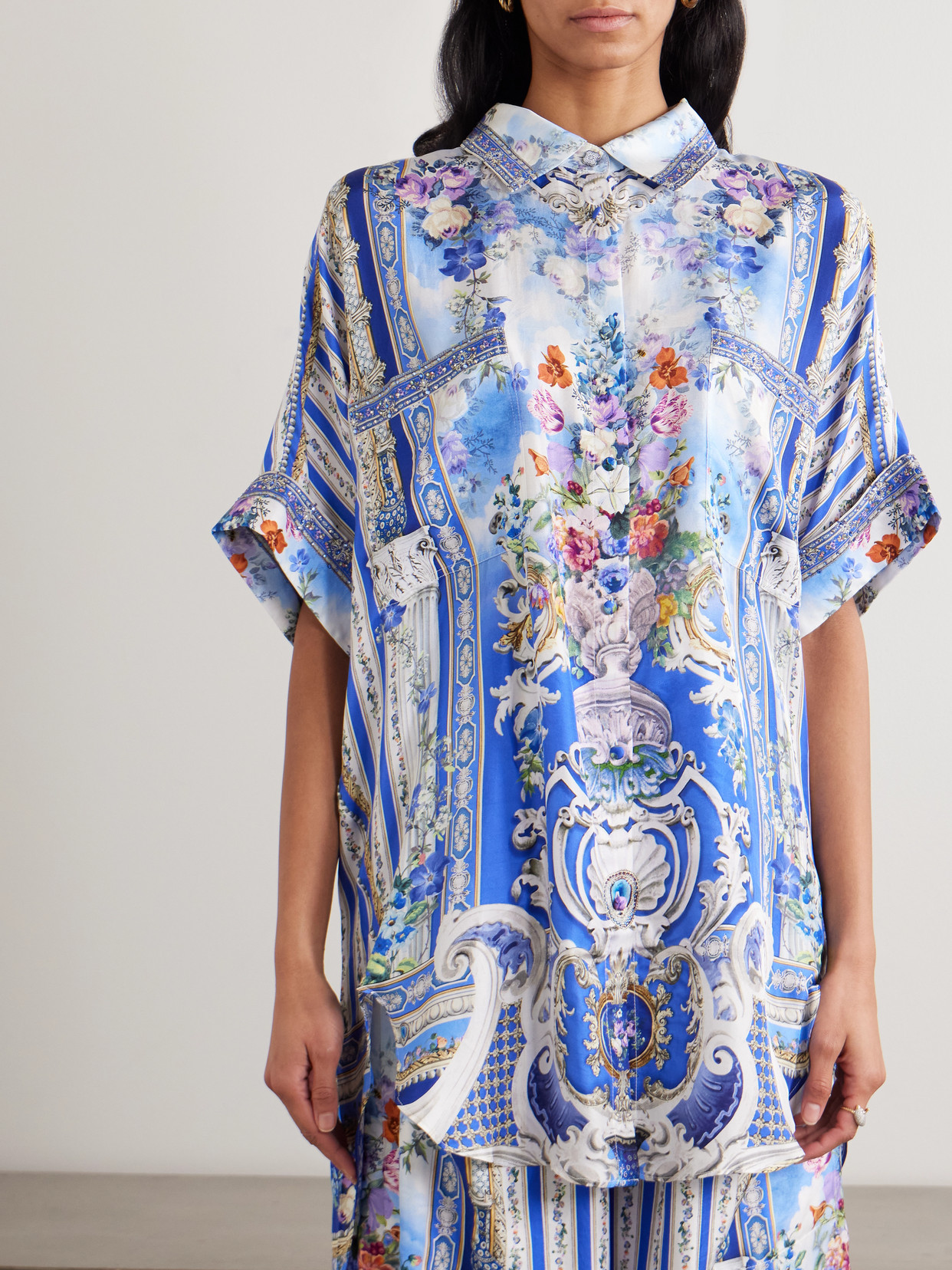 Camilla Crystal-embellished Floral-print Silk Blouse In Blue